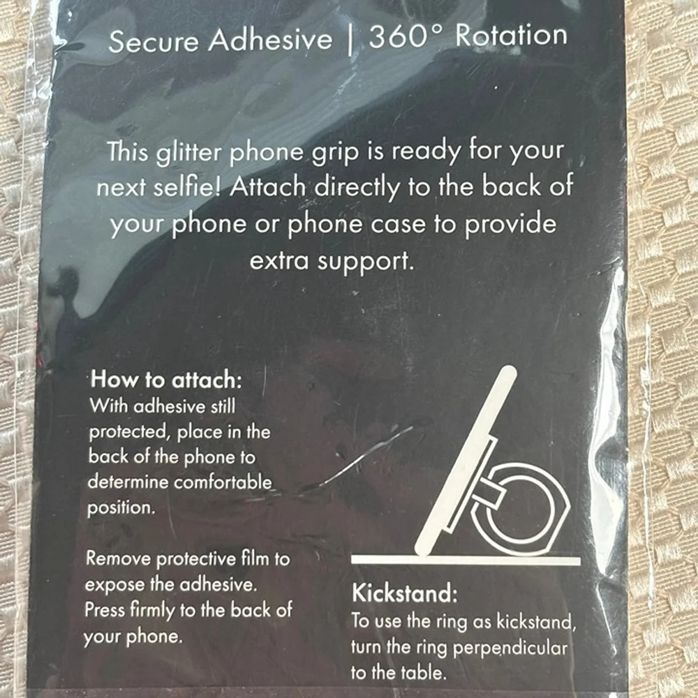 Glittery White Diamond Phone Grip and Kickstand with Rose Gold Toned Metal